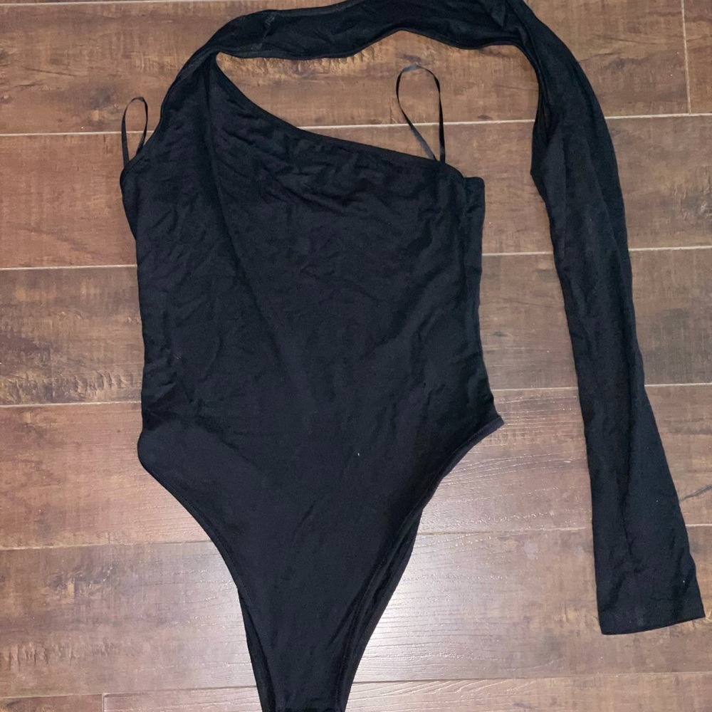One Sleeve Black Bodysuit